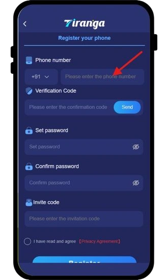 Enter your mobile number to register